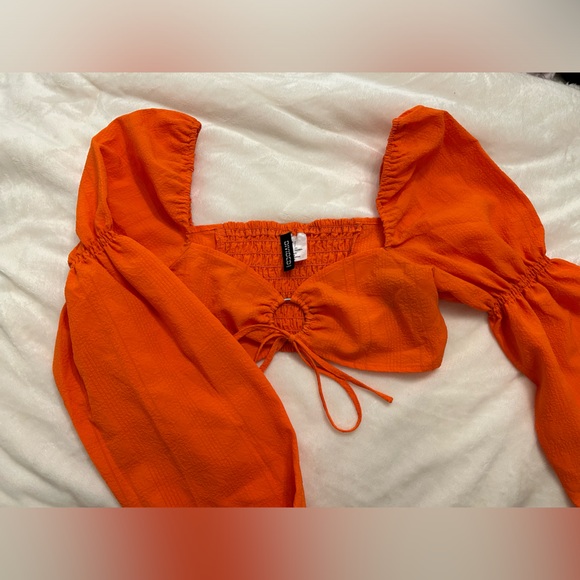 Orange, H&M puff sleeve micro crop top. - Picture 1 of 4